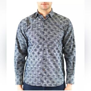 ✅$125.00 Luchiano Visconti Black Men Long Sleeve Mask Square Flocking Blue Sz S